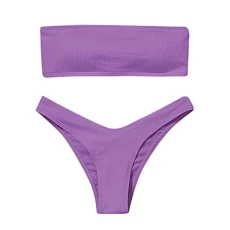 Lalaluka Swimsuit Women's Bikini Set Bandeau Plain High Waist Two Piece Swimwear Two Piece Swimsuits Swimsuit Bikini Top Bikini Bottoms Swimsuit Beach Bikini Swimwear - Purple - S