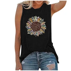 Lalaluka Tank Top Women's Sleeveless T-Shirt Vintage Sunflower Print Sleeveless Round Neck Summer Wo