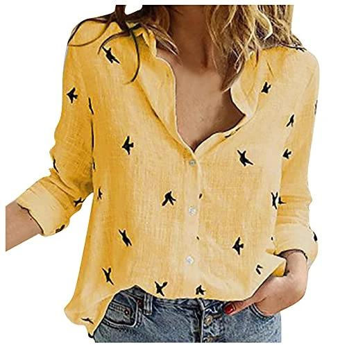 Lalaluka Tops Women's Blouse Long Sleeve Print Buttons V-Neck Top Blouse Summer Women T-Shirt Blouse