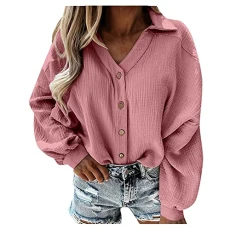 Lalaluka Tunic Women's Long Sleeve Shirt Elegant V-Neck Plain Casual Long Sleeve Blouse Women Top T-Shirt Shirt Long Shirt Sweatshirt T-Shirt Blouses Teenager Girls Pullover, pink, M