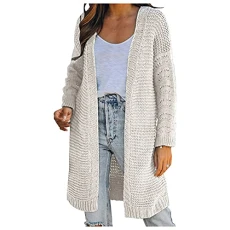 Lalaluka Women's Cardigan Casual Cardigan Long Loose Long Sleeve Cardigan Coat Knitted Jumper Coat Jacket Knitted Jumper Outwear Long Sleeve Coat Pullover Coat, beige, XL