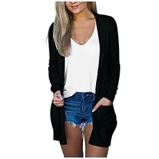 Lalaluka Women's Cardigan Plain Long Sleeve Cardigan Pockets Long Sleeve Cardigan Coat Knitted Jumper Coat Jacket Knitted Jumper Outwear Long Sleeve Coat Pullover Coat, black, XXXXL