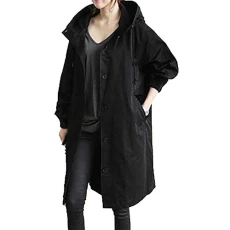 Lalaluka Women's coat medium length casual wind jacket women's temperament waist long sleeve jacket sweat jacket winter jackets outdoor jacket hooded jacket, black, 5X-Large