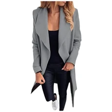 Lalaluka Women's coat, sweat jacket, plain pocket lapels, wool belt, cardigan, jacket, winter jackets, outdoor jacket, hooded jacket, outdoor jacket, hooded jacket, gray, XL