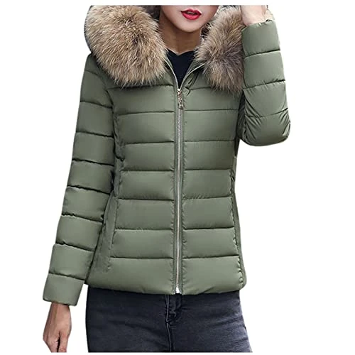 Lalaluka Women's cotton jacket, large fur collar, thick coat, slim cut, quilted jacket, Mante winter