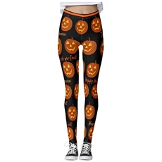 Lalaluka Women's sports leggings, sports trousers, Halloween pumpkin print, stretch yoga leggings, sports leggings, training trousers, fitness trousers, running trousers, jogging bottoms, black, S