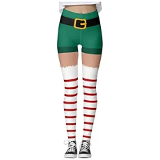 Lalaluka Women's sports leggings, sports trousers with abdominal control, Christmas sports leggings, yoga leggings, training trousers, fitness trousers, running trousers, jogging bottoms, Green, XXL