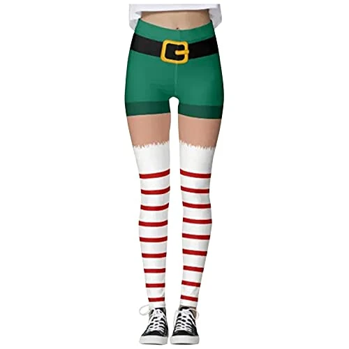 Lalaluka Women's sports leggings, sports trousers with abdominal control, Christmas sports leggings, yoga leggings, training trousers, fitness trousers, running trousers, jogging bottoms, Green, XXL