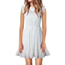 Lalaluka Women's Summer Dresses Knee-Length Elegant Valance Plain Sleeveless Fashion Dresses Tailored Dress Flower Dress Beach Dress Cocktail Dress Casual Dress - White - L
