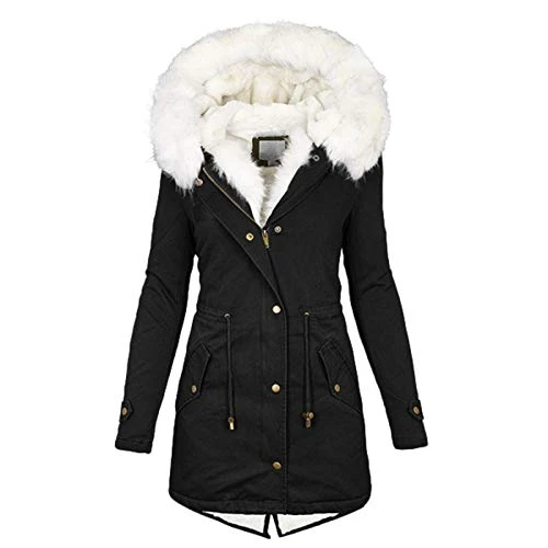 Lalaluka Women's Winter Warm Jacket Plain Casual Coat Drawstring with Hood Top Winter Coat Sweat Jacket Winter Jacket Down Jacket Cardigan Winter Jacket, black, XXL