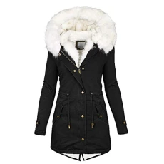 Lalaluka Women's Winter Warm Jacket Plain Casual Coat Drawstring with Hood Top Winter Coat Sweat Jacket Winter Jacket Down Jacket Cardigan Winter Jacket, black, XXL