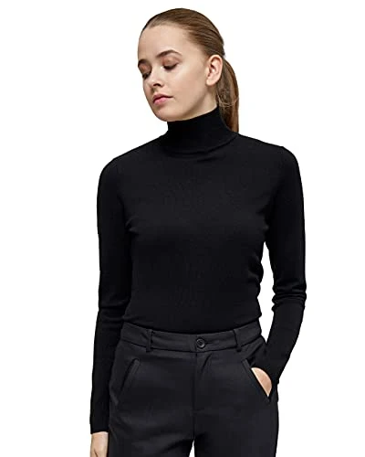 Lana High Neck Long Sleeve Knit Pullover, Black Jumpers For Women Uk, Spring Ladies Jumpers, Size XXL