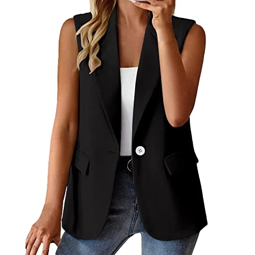 Lapel Overcoat Women With Outside Wearing Waistcoat Vests Turndown Collar-Black Waistcoat Women Suit