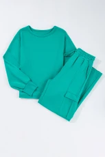 Lapis Solid Colour Mineral Wash Pullover Top and Cargo Pants Set APIS / / 65%POLYESTER+%COTTON Lapis Solid Colour Mineral Wash Pullover Top and Cargo Pants Set APIS / / 65%POLYESTER+%COTTON