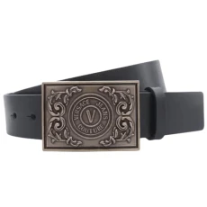 Large Baroque Buckle Black Leather Belt 90