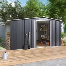 Large Black Garden Galvanised Storage Shed with Extra Log Store