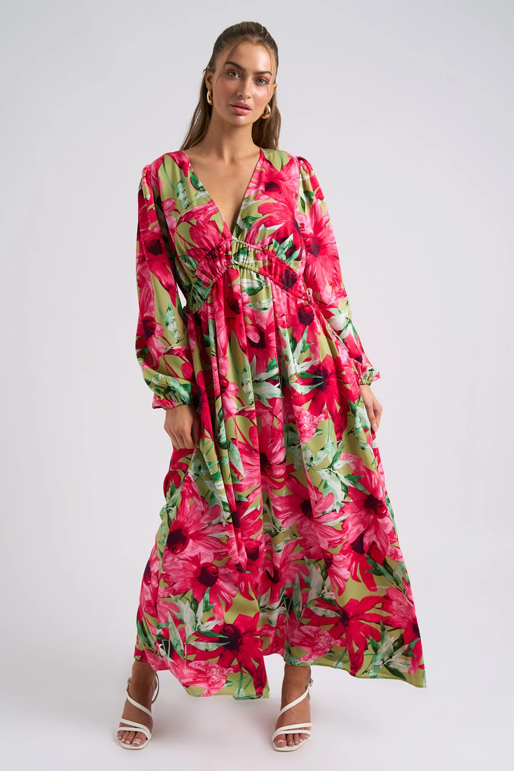 Large Floral Ruched Smock Dress /