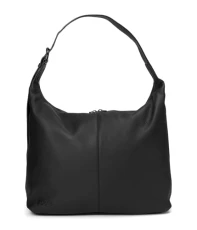 Large Hobo Bag, Black/Black Soft Pebbled Leather, Large
