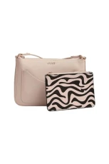 Large shoulder bag, versatile and practical with zip closure. Features internal pockets, one with zip, removable zebra pouch on the front. Features an adjustable shoulder strap. 25 x 16 cm,