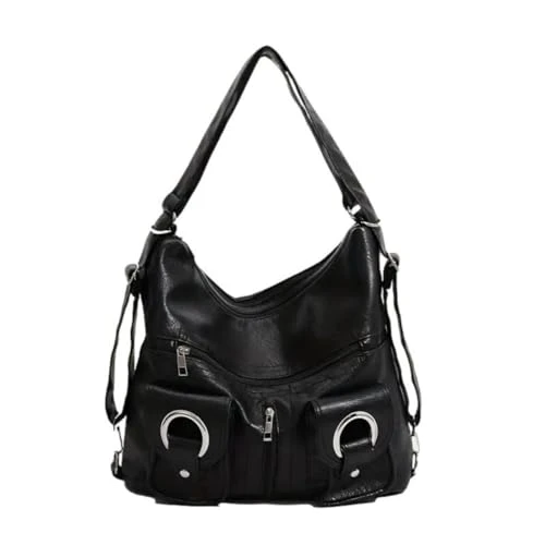 Large Slouch Hobo Faux Leather O-Ring Everyday Tote Shoulder Bag