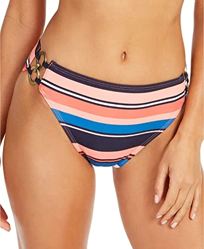 Large Stripe High-Waist Bikini Bottoms Persimmon Multi XS