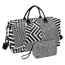 Large Travel Duffle Bag,Geometric Optical Seamless Pattern Weekender Travel Bag for Women Men Luggage Bag with Trolley Sleeve,Airplane Travel Essentials for Flying