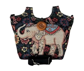 Large Woven Canvas Crossbody Lightweight Shoulder Elephant Bag With Detachable Strap LL227 (Black & Beige)