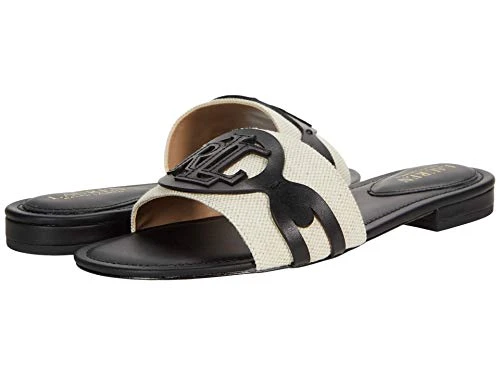 Lauren by Ralph Lauren Women's Alegra Sandal, Natural/Black Two-tone Canvas/Burnished Calf, 4.5 UK