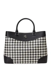 Lauren Marcy Large Houndstooth Handbag, Shoulder Bag, Black and White, black