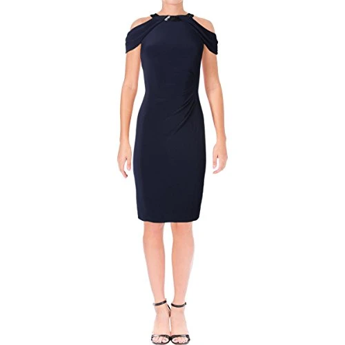Lauren Ralph Lauren Womens Beaded Ruched Party Dress Navy 2