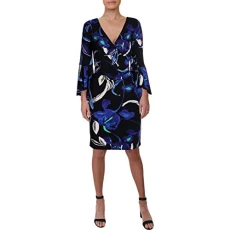 Lauren Ralph Lauren Womens Floral Print Ruched Party Dress - blue - 4 Lauren Ralph Lauren Womens Floral Print Ruched Party Dress - blue - 4