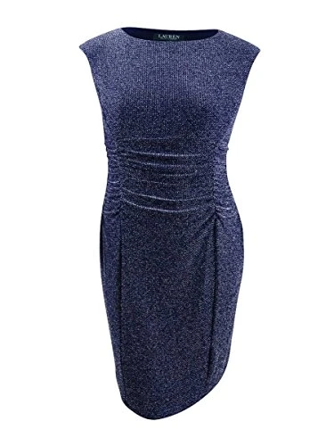 Lauren Ralph Lauren Womens Metallic Ruched Cocktail Dress Navy US 0