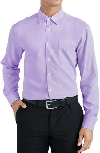 Lavender Shirts for Men Formal Men's Shirts Long Sleeve Smart Casual Light Purple Dress Shirt Plain 