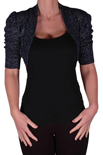 - Lavina Short Sleeve Lurex Knitted Bolero Shrug One Size Navy