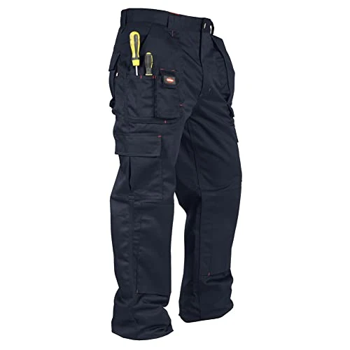 LCPNT206 Workwear Mens Multi Pocket Easy Care Heavy Duty Knee Pad Pockets Safety Work Cargo Trousers