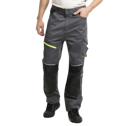 LCPNT246 Men's Hi-Vis Detail Stretch Holster Cargo Work Trouser Utility Pants, Grey/Black, 38W / 31L