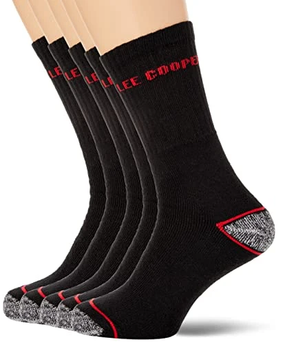 LCSCK603 Men's Work Socks, Black/Red, Pack of 5