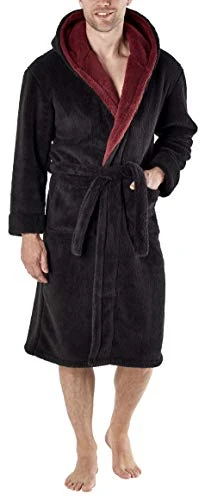 LD Outlet Mens Dressing Gown Black Burgundy XL