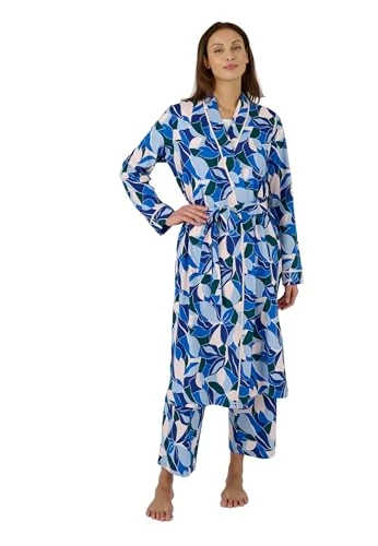 - Leaf Print Dressing Gown, Blue Graphic, 14/16