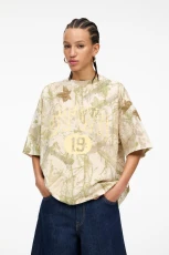 Leaf Print Stwd T hirt - Ecru/Khaki