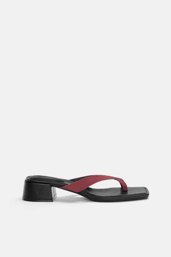 Leather Block Heel Sandals - -026