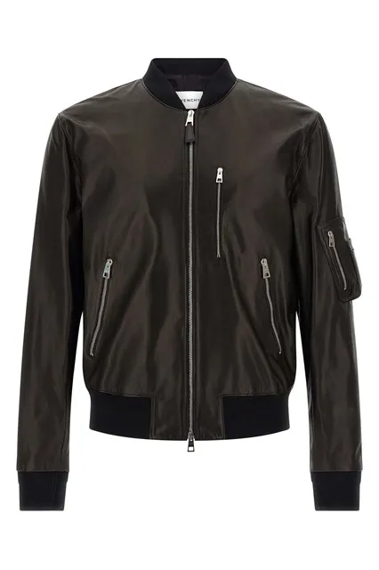 Leather bomber jacket - Black