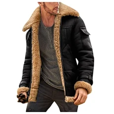 Leather Bomber Jacket Men - Raf Aviator Leather Jacket Flight Flying Winter Coat Vintage Winter Warm Long Sleeve Lined Coat Padded Thicken Parka Jacket Lapel Collar Long Sleeve Fur Jacket