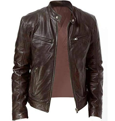 Leather Bomber Jacket Men | Stand Collar Soft Warm Bomber Faux Leather Jacket Classic Vintage Style Casual Regular Fit Jacket Windbreaker Zipped Warm Long Sleeve Windproof Coat Outdoor