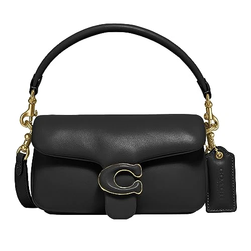 Leather Covered C Closure Pillow Tabby Shoulder Bag 18, Black, One Size