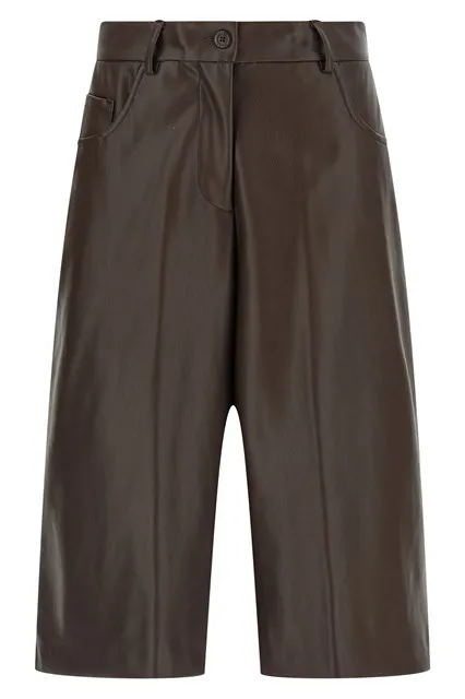 Leather-effect bermuda shorts - Brown