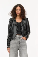 Leather Effect Biker Jacket - Black