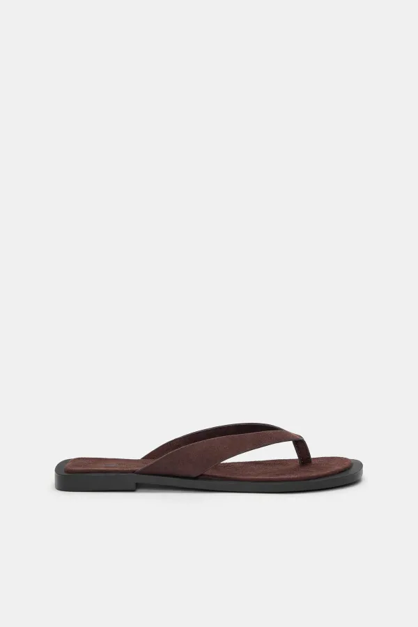 Leather Flat Sandals - Brown