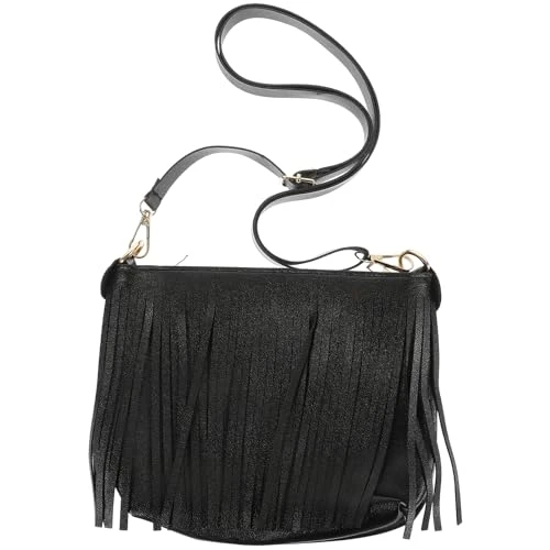 Leather Fringe Tassel Shoulder Handbag Black Fringe Bag Women's Shoulder Bag Cross Body Messenger Bag for Women