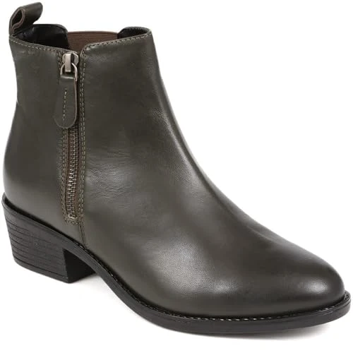 Leather Heeled Chelsea Boots - Olive Size 4
